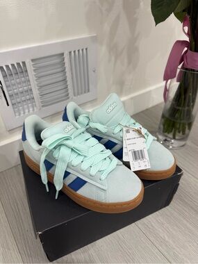 Adidas Mint Suede Sneakers with Navy Stripes and Gum Sole